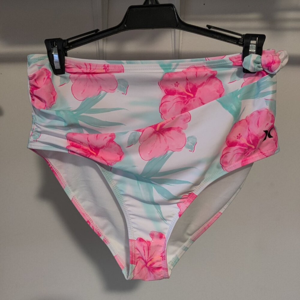 NWoT Hurley Women's High Waist Floral Bikini Bottoms White Size XL $50 10HL164